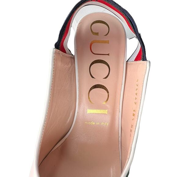 Gucci Sylvie Web Stripe Slingback Pumps White EU 38.5 US 8.5 - Picture 8 of 12